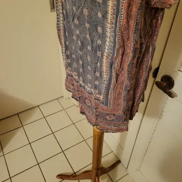 Boho 2000s Lucky Brand XL Geometric Printed Lightweight Linen Blend Tee Shirt XL - Picture 6 of 8